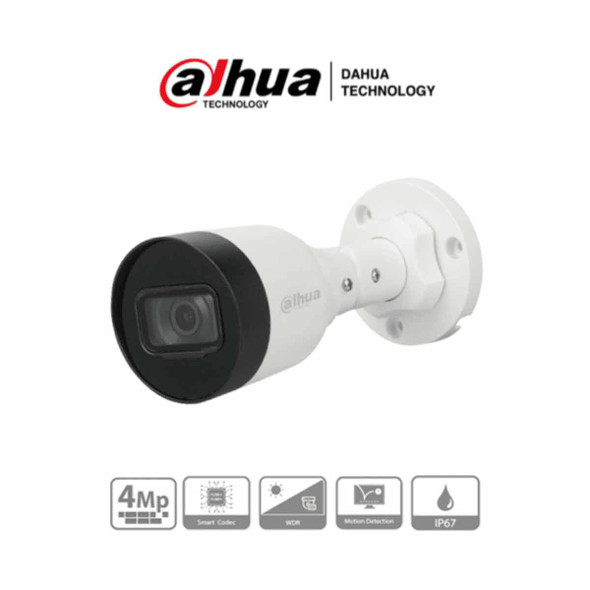 DAHUA IPC-HFW1431S1-A-S4 - Cámara IP Bullet de 4 Megapixeles lente de 2.8 mm con ángulo de visión de 104 grados, IR de 30 m, compresión H.265+, micrófono integrado, PoE, WDR real, protección IP67 para uso en exteriores.