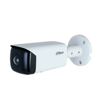 DAHUA IPC-HFW3441T-AS-P Cámara IP bullet panorámica 4 MP, lente 2.1 mm, ángulo 180°, IR 20 m, IA WizSense, detección de movimiento inteligente, protección perimetral, Starlight, PoE, WDR, H.265+, IP67, micrófono, E/S alarma