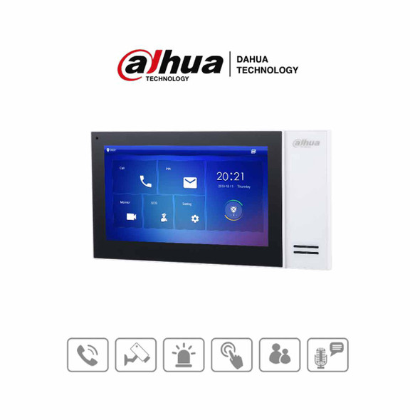 DAHUA VTH2421FW-P - Monitor IP de 7" Serie Pro con pantalla táctil, 8GB de memoria, PoE estándar, ranura MicroSD, admite 9 monitores adicionales, llamada grupal, videos, mensajes y 6 entradas/salidas de alarma