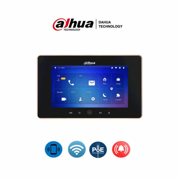 DAHUA VTH5221DS2 - Monitor IP Touch de 7" con conectividad WiFi y Ethernet, compatible con PoE 802.3af. Admite MicroSD de hasta 32GB, soporta hasta 32 cámaras IP y 20 frentes de calle.