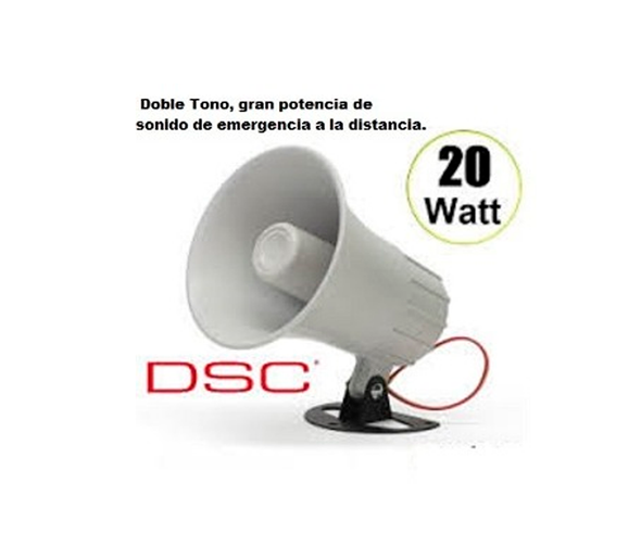 DSC SD20W - Sirena Cableada para Interior y para Exterior con el Gabinete AV GMX002 12 VCD 20W 2 tonos 110 dB de potencia.