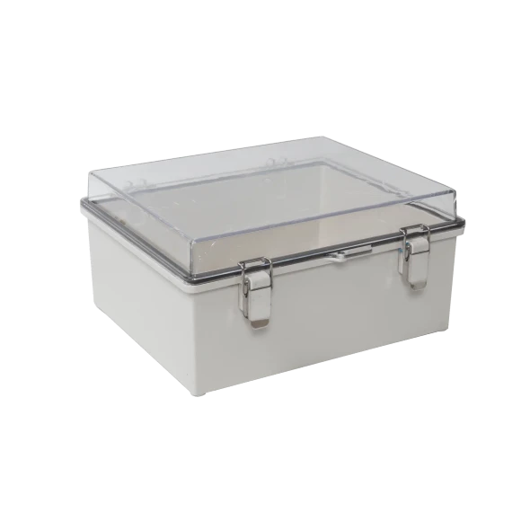 PRECISION PST-1929-14ET Gabinete Plástico ABS, Puerta Transparente, Uso en Intemperie IP66 (190 x 290 x 140 mm) cierre por Broche Inoxidable y Permite Cerrado con Candado y Llave (Perno 5mm) No Incluido