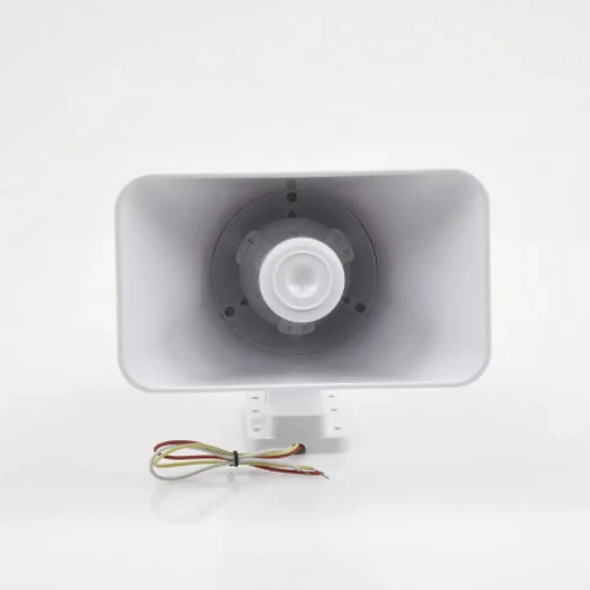 S-FIRE SF-581A Sirena de 2 tonos 30 W/ Sonido 118 dB.Tecnología avanzada para interior y exterior Fácil montaje, instalación simplificada Consumo eficiente: 1200 mA a 12 VCC Dimensiones compactas: 200x149x240 mm.