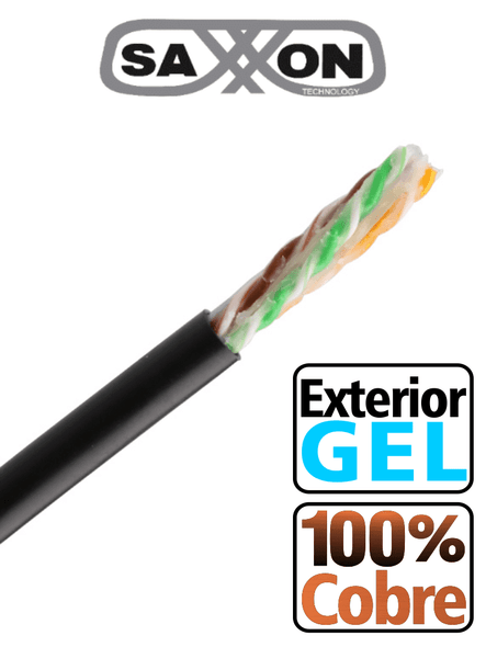 SAXXON OUTPCAT6GCOPEXT- Bobina de Cable UTP Cat6 100% Cobre con Gel/ 305 Metros/ Uso Exterior/ Color Negro/ Cumple con Estandares: ISO/ IEC 11801 Ed2; EIA/ TIA568/ Ideal para Cableado de Redes y Video/