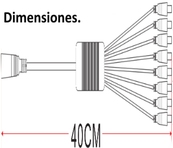 SAXXON PSUWB10 - Divisor de Energía para 8 Cámaras/ 1 Conector Hembra + 8 Conectores Macho/ 2.1 mm. Cable tipo pulpo para suministro y distribución de corriente eléctrica para 8 cámaras de CCTV , desde una sola fuente de energía.