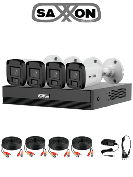 SAXXON SUA-KIT/XVR1E04-I/4-B20P-0280B - Kit 4 Canales HDCVI 1080P/ 4 Cámaras B20P 2.8mm Apertura Hasta 100°/ Grabador Soporta Hasta 5 Canales IP y Detección de Movimiento Inteligente/ Policarbonato
