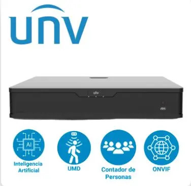 UNV NVR508-64E-R-IQ  INTELIGENCIA-ARTIFICIAL-(IQ)  HASTA32MP 8HDD-HASTA-16TB(MAX128TB) HOT-SWAP  2HDMI-4K+2VGA-1080P-SIMULTANEOS ANALITICAS SMART-INTRUSION-PREVENTION ULTRA-MOTION-DETECTION   RECONOCIMIENTO-FACIAL  384MBPS  ONVIF  SERIE PRIME  