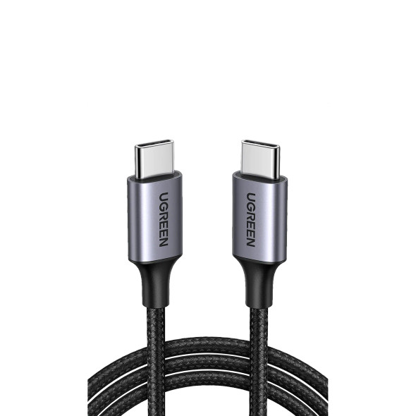 UGREEN 50152 Cable USB-C a USB-C | 2 Metros (6.56 Pies) | Transferencia de Datos de 480 Mbps | Carga Rápida de Hasta 60W | QC 4.0/3.0/2.0 | PD3.0 | FPC | AFC | Protección Integrada | Caja de Aluminio | Nylon Trenzado | Color Negro