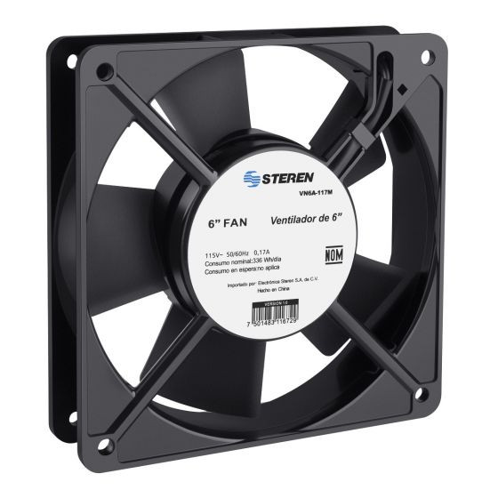 STEREN VN6A-117M VENTILADOR DE 6 PULGADAS METALICO DE 120MM,PARA USO GENERAL,RPM 1600/2000, 117 Vca, Color Negro.