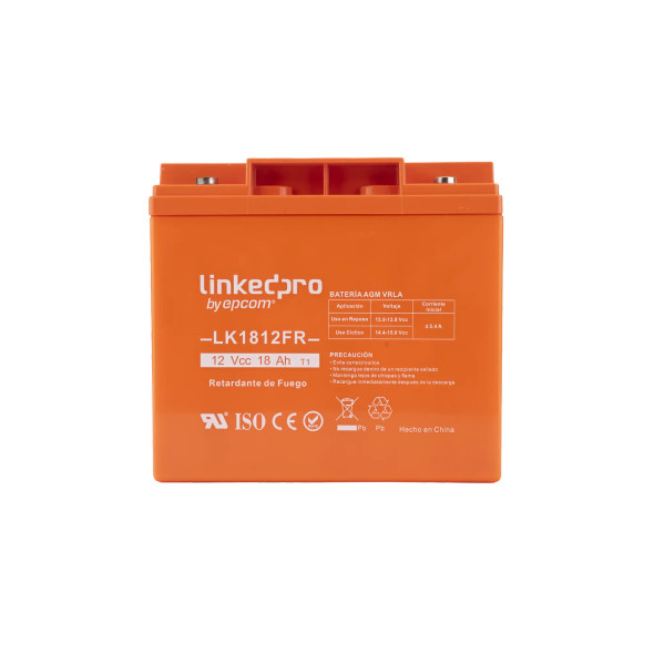 LINKEDPRO LK1812FR Batería 12 V/ 18 Ah/ UL/ Tecnología AGM/ Vida útil promedio de 5 años/ Retardante a la Flama/ Para uso en equipo electrónico, Alarmas de Intrusión/ Incendio/ Control de acceso/ Video Vigilancia/ TermInale