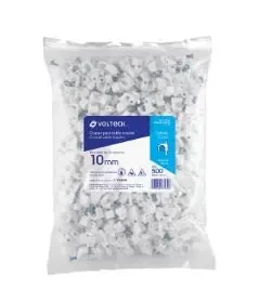 VOLTECK GCU-6BG Bolsa con 500 grapas blancas de 6 mm para cable redondo, POLIETILENO, INCLUYE CLAVO, PARA CABLES COAXIALES