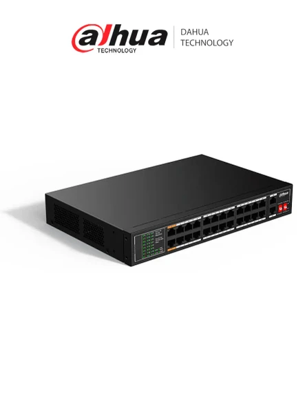 DAHUA DH-SF1026LP - Switch PoE Fast Ethernet de 26 Puertos/ Hasta 190 Watts Totales/ 24 Puertos PoE 10/100/ 2 Puertos Uplink 10/100/1000/ Switching 8.8 Gbps/ Standares: IEEE802.3af; IEEE802.3at; Hi-PoE/ PoE Hasta 250 Metros