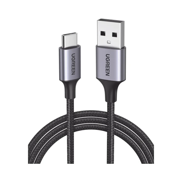 UGREEN 60128 Cable USB-A a USB-C | 2 Metros (6.56 Pies) | Transferencia de Datos de 480 Mbps | Carga Rápida | QC 4.0/3.0/2.0 | FPC | AFC | Protección Integrada | Caja de Aluminio | Nylon Trenzado | Color Negro