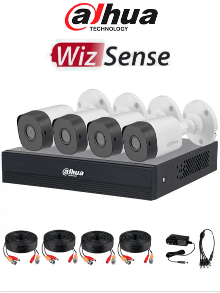 DAHUA DHI-KIT/XVR1B04-I/T/4-B1A11N-0280B  - Kit de 4 canales HD/ Cámaras B1A11 de 1 MP/ Lente de 2.8mm/ Soporta 4 Canales más 1 IP o Hasta 5 Canales IP/ SMD Plus / Compresión H.265/ Cámaras de Policarbonato