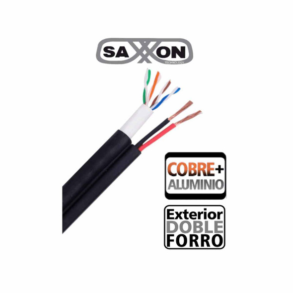 SAXXON OUTP5ECCAEXT2E - Bobina de Cable UTP Cat5e Siames/ 305 Metros/ Uso Exterior/ CCA/ UTP+Cables de Energía Cal. 18 AWG/ Doble Forro en Cable UTP/ Ideal para Cableado de Video.