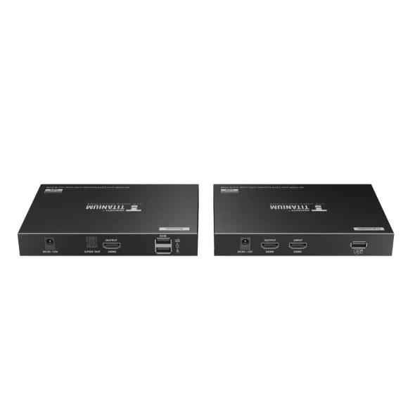 EPCOM TITANIUM TT676KVM Kit extensor KVM (HDMI y USB) hasta 70 metros | Resolución 4K @ 60 Hz | Cat 6, 6a y 7 | IPCOLOR | CERO LATENCIA | HDR10 | Salida Loop | Puerto S/PDIF | Uso 24/7 | Transmite el Video y Controla tu DVR vía USB a distancia.