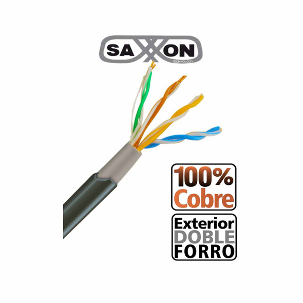 SAXXON OUTPCAT5ECOPEXT100 - Bobina de 100 Metros de Cable UTP Cat5e 100% Cobre/ Exterior con Doble Forro/ Color Negro/ Ideal para Cableado de Redes de Datos y Video/ SAXXON OUTPCAT5ECOPEXT100 - Bobina de 100 Metros de Cable UTP Cat5e 100% Cobre/ Exterior con Doble Forro/ Color Negro/ Ideal para Cableado de Redes de Datos y Video/