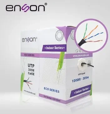 ENSON 12251B305 CABLE UTP CAT5E  SERIE ECO CALIBE 24 AWG CCA BOBINA DE 305 METROS FORRO PVC COLOR NEGRO USO INTERIOR RECOMENDADO PARA TRANSMISION DE DATOS BASE 10,100