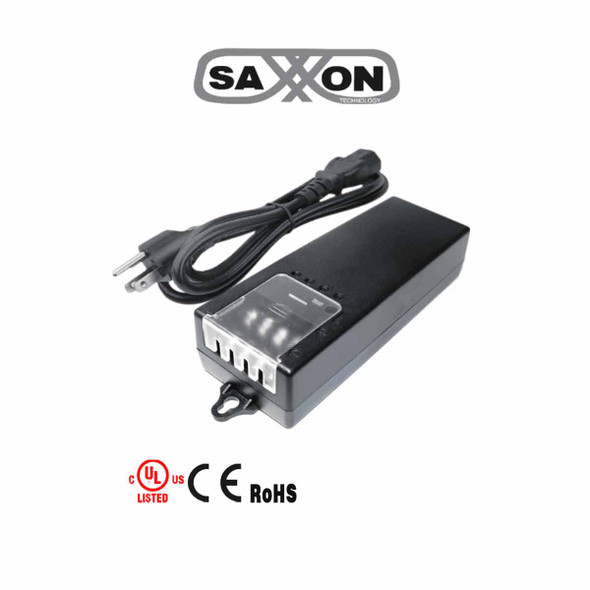 SAXXON PSU1250D4D - Fuente de Poder de Poder de 4 Canales 12 Vcc 5 Amperes/ 1.25 Amper por Canal/ Color Negro/ Entrada 100 V ca - 240 V ca/ Con Protección de Descargas/ 