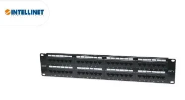 INTELLINET 560283 panel de parcheo cat6, 48 puertos RJ-45 2U, Permite una gestion efectiva del cableado estructurado, garantizando una conexion estable y dde alto rendimiento 