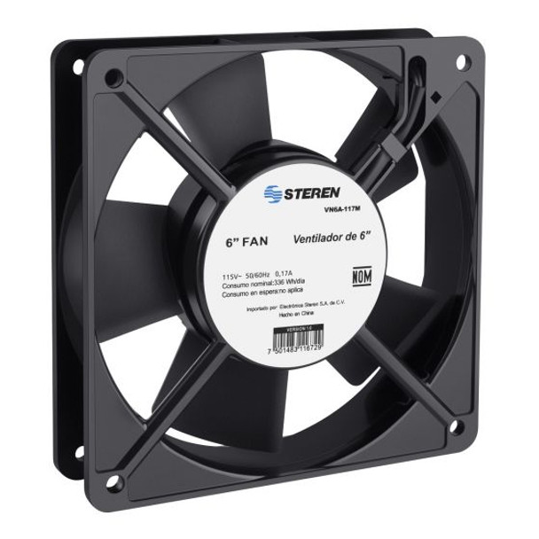 STEREN VN6A-117M VENTILADOR DE 6 PULGADAS METALICO DE 120MM,PARA USO GENERAL,RPM 1600/2000, 117 Vca, Color Negro. STEREN VN6A-117M VENTILADOR DE 6 PULGADAS METALICO DE 120MM,PARA USO GENERAL,RPM 1600/2000, 117 Vca, Color Negro.