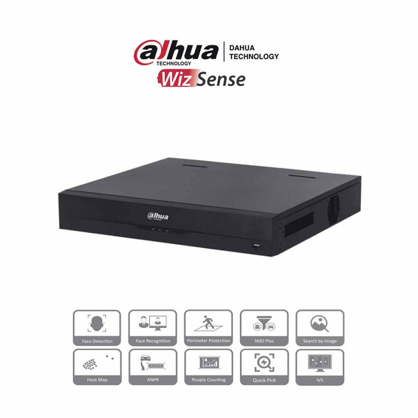 DAHUA NVR4416-16P-EI - NVR de 8 MP /16 Canales IP/ WizSense/ 4k con IA/ 16 Puertos PoE af/at/ 4 Bahias para Discos Duros/ 1 Canal de Reconocimiento Facial por NVR/ 4 Ch con SMD Plus/ Soporta Cámaras con IA/ 10 Bases de Datos de Rostros