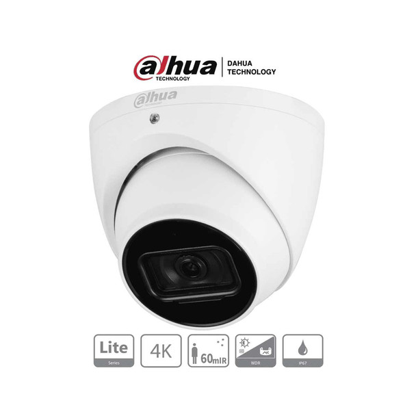 DAHUA DH-HAC-HDW1801TN - Camara Domo 4k/ 8 Megapixeles/ Lente de 2.8mm/ 106 Grados de Apertura/ IR de 60 Metros/ Metalica/ WDR Real de 120 dB/ IP67/ Soporta: CVI/CVBS/AHD/TVI