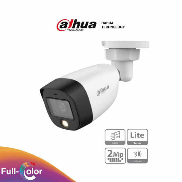 DAHUA HAC-HFW1209CN-A-LED - Cámara Bullet Full Color 1080p/ Lente de 2.8 mm/ 106 Grados de Apertura/ Micrófono Integrado/ Luz Blanca de 20 Mts/ DWDR/ Starlight/ IP67/ Soporta CVI/AHD y CVBS.