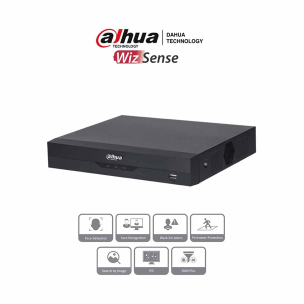 DAHUA NVR2116HS-I2 - NVR de 8 Megapixeles/ 4k/ 16 Canales IP/ WizSense/ Con IA/ Rendimiento de 144 Mbps/ Smart H.265+/ 1 Ch de Reconocimiento Facial o 1 Canal de Protección Perimetral o 4 Canales de SMD/ 1 Puerto SATA 10 TB/