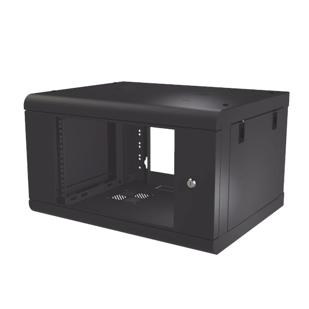 LINKEDPRO SR-1906-LH2G Gabinete de Pared de 6U con Puerta de Cristal Templado, 479.5 mm de Profundidad, Rack de 19'', Acero Reforzado Color Negro.
