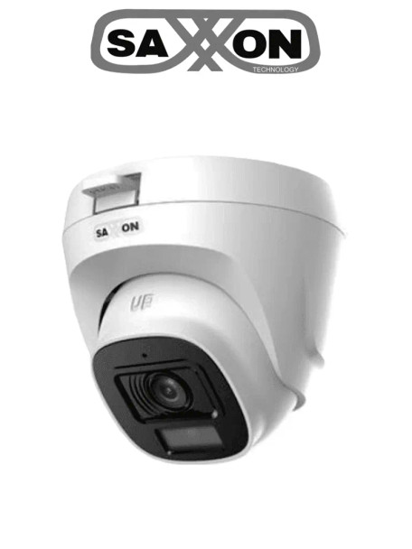 SAXXON SUA-HAC-T20P-0280B- Cámara Domo de 2 Megapíxeles/ Lente de 2.8 mm con Visión de Apertura de Hasta 100°/ Policarbonato/ IR de Hasta 20m / Fácil Instalación/ Ideal para Interiores