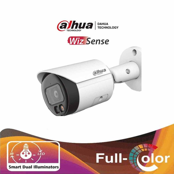 DAHUA IPC-HFW2449S-S-IL - Camara Bullet IP 4 Megapixeles/ Iluminador Dual Inteligente+Full Color/ WizSense/ Lente de 2.8mm/ 95 Grados/ Microfono Integrado/ 30 Mts de IR y Luz Visible/ Metal/ Ranura MicroSD/ WDR 120dB/ SMD Plus/ PoE