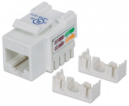 INTELLINET 210355 JACK UTP CAT5E,  DE IMPACTO RJ-45,(KEYSTONE)BLANCO, diseñado para ofrecer una conexión eficiente en redes de datos.
