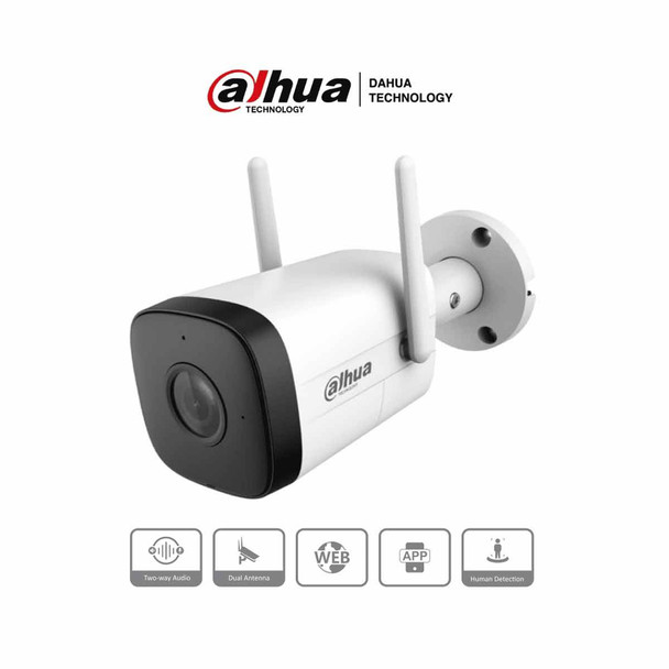 DAHUA IPC-HFW1230DT-STW - Cámara IP Bullet Wifi de 2 Megapixeles/ Lente de 2.8 mm/ 100 Grados de Apertura/ IR de 30 Metros/ H.265/ Microfono y Altavoz Integrados/ Ranura MicroSD/ IP67/ Detección de Movimiento.