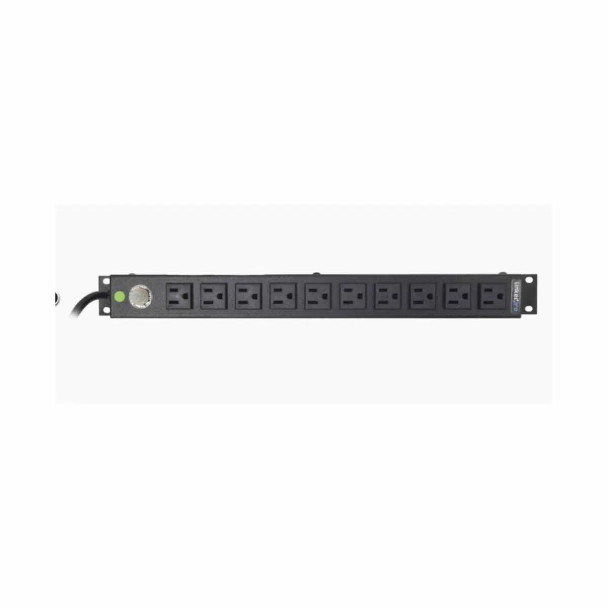 Tomacorriente Horizontal (PDU) de 10 Contactos (NEMA 5-15R) Rack 19" 1UR. Voltaje Entrada/Salida: 120Vca/15A 