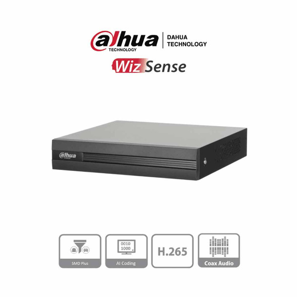 DAHUA XVR1B08H-I - DVR de 8 canales 5MP Lite con WizSense y H.265+. Soporta 8 canales + 4 IP, o hasta 12 canales IP. Con SMD Plus y búsqueda inteligente de humanos y vehículos.