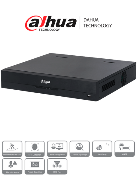 DAHUA DHI-NVR5416-16P-EI -  NVR de 8 Megapixeles/ 16 Canales IP/ WizSense/ 16 Puertos Poe/ 8 con ePoE/ 4 Bahias para Discos Duros/ 2 Canales con Reconocimiento Facial/ SMD Plus/ Soporta Camaras con IA/ Protección Perimetral/ #LoNuevo