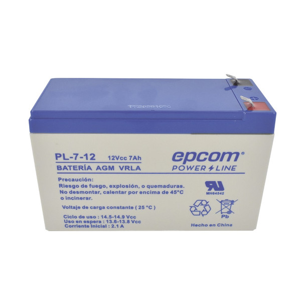 EPCOM PL-7-12 Batería 12 Vcc / 7 Ah / UL / Tecnología AGM-VRLA / Para uso en equipo electrónico Alarmas de intrusión / Incendio/ Control de acceso / Video Vigilancia / Terminales F1 / Cargador recomendado CHR-80.