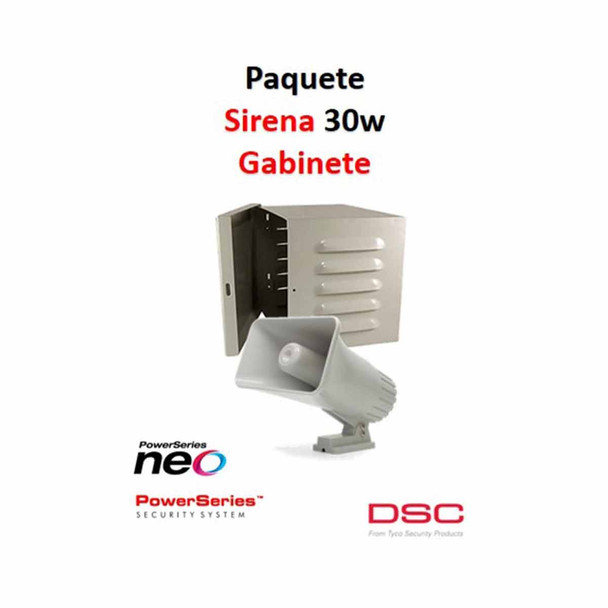 DSC S30WGPAQ - Paquete Sirena Exterior 30W con Gabinete metálico, ideal para albergar una sirena.
