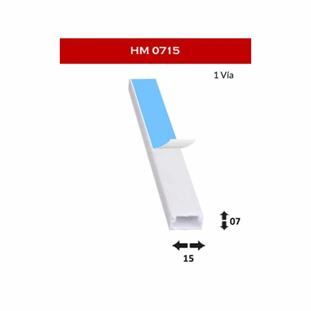 HM HM0715A-2 Canaleta de PVC - 07X15MM - 2 Metros - Con Adhesivo - Color Blanco