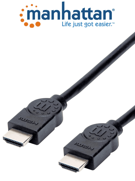 MANHATTAN 355308- Cable HDMI de Alta Velocidad de 1.5 metros/ Resolución 4k@30Hz,ARC, 3D, 4K@30Hz, HDMI Macho a Macho, Blindado, 1.5 m (5 ft), Negro,Un cable de alta velocidad que ofrece un rendimiento de alta definición.HDMI