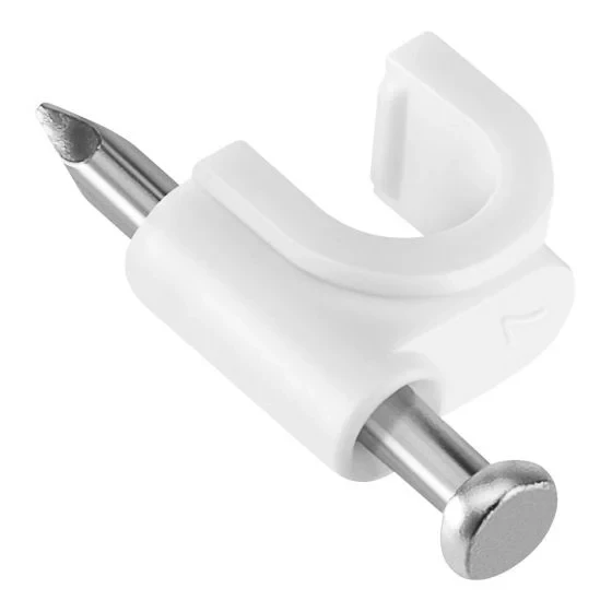 STEREN 200-960B 50 grapas para cable coaxial RG6, 7 mm ancho de cavidad, clavo de 1", blancas 
