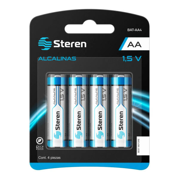 STEREN BAT-AA4 PILA ALCALINAS AA PILA ALCALINAS AA 1.5V PAQ 4 PZAS