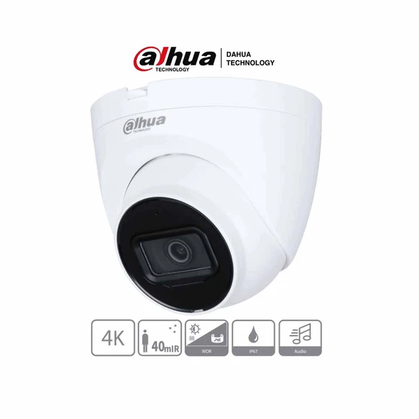 DAHUA HAC-HDW1801TQN-A - Camara Domo 4k/ 8 Megapixeles con Microfono Integrado/ Lente de 2.8mm/ 106 Grados de Apertura/ IR de 40 Metros/ Super Adapt/ Instalación Rapida/ WDR Real de 120 dB/ IP67/ Soporta: CVI/CVBS/AHD/TVI.   