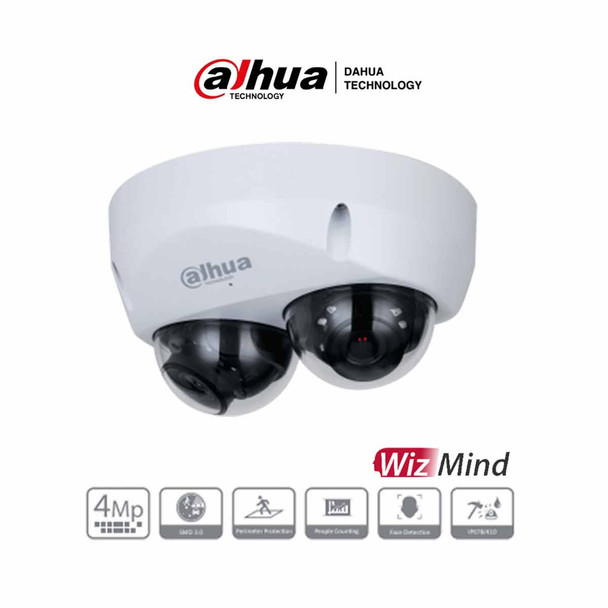 DAHUA IPC-HDBW5441F-AS-E2 Cámara IP Domo de 4 MP con lente de 2.8mm y ángulo de 95°, ideal para multivisión. Ofrece IR de 30m, tecnología WizMind, detección facial, protección perimetral, Starlight, PoE