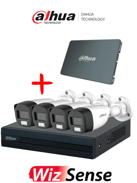 DAHUA KIT/XVR1B04-I-SSD512G4HFW-IL-A - Kit Iluminación Dual de 4 Canales con SSD de 512GB/ 4 Camaras IL de 2 Megapixeles con Microfono/ DVR Cooper-I WizSense/ Con IA/ 4 Ch+1 IP/ Accesorios Incluidos