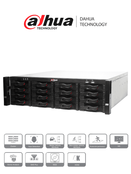 DAHUA NVR616-128-4KS2 - Super NVR 128 canales de video IP 4K / H265 / 2 HDMI / 16 Interfaz SATA