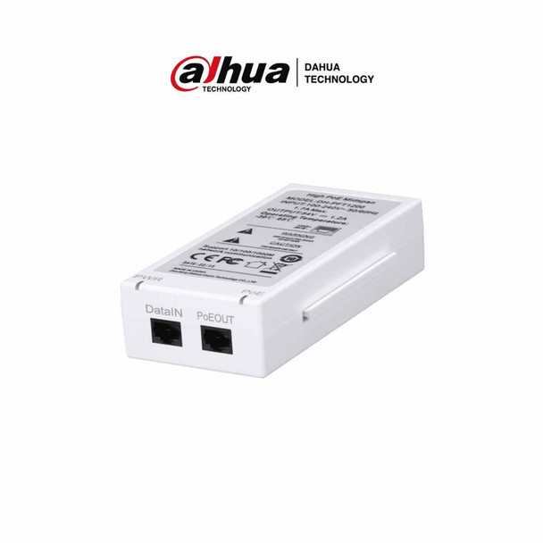 Inyector Hi-PoE Dahua PFT1200 Gigabit 60W para Cámaras PTZ y CCTV