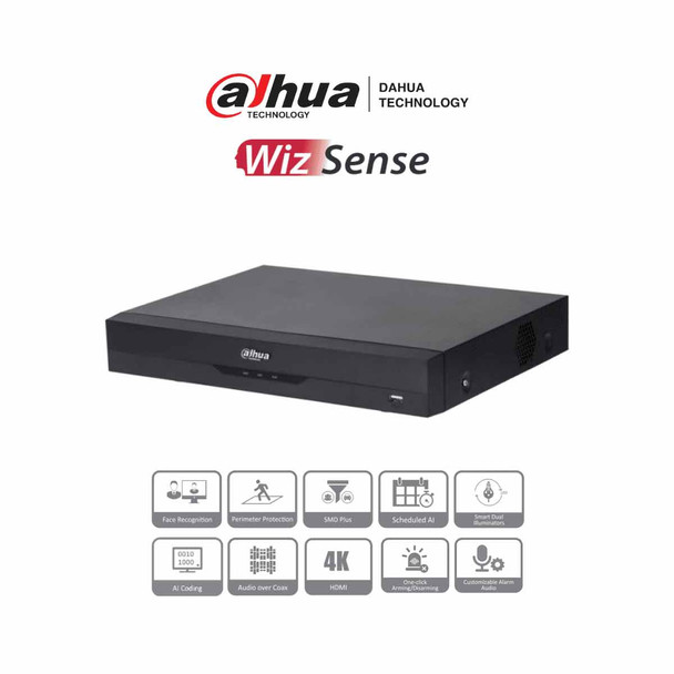 DAHUA XVR5116HE-4KL-I3 - DVR de 16 Canales 4k/ WizSense/ IA/ H.265+/ 16 Canales HDCVI+16 IP