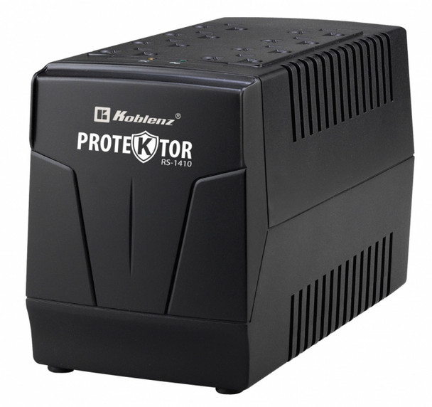 KOBLENZ RS-1410 REGULADOR, 700W, 1410VA, Salida 108-132V, 8 Contactos. Se utiliza para proteger los equipos eléctricos de sobretensiones y fluctuaciones en el suministro de energía.Con una potencia máxima de 700 W.